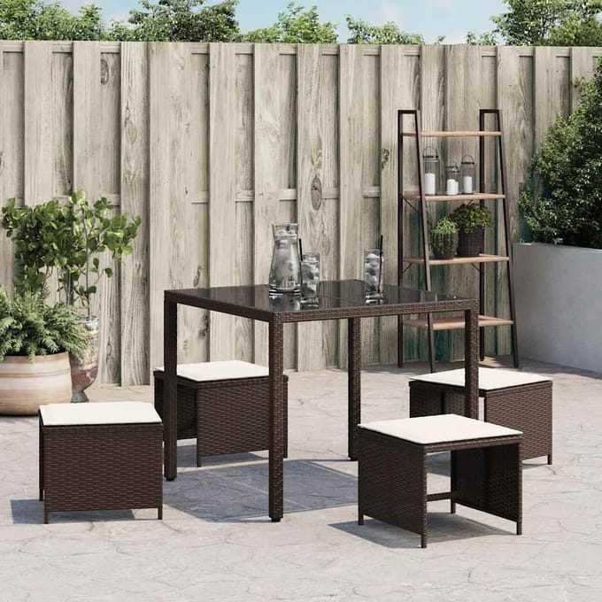 vidaXL - Tuinkrukken - 4 - st - met - kussens - 41x41x36 - cm - poly - rattan - bruin