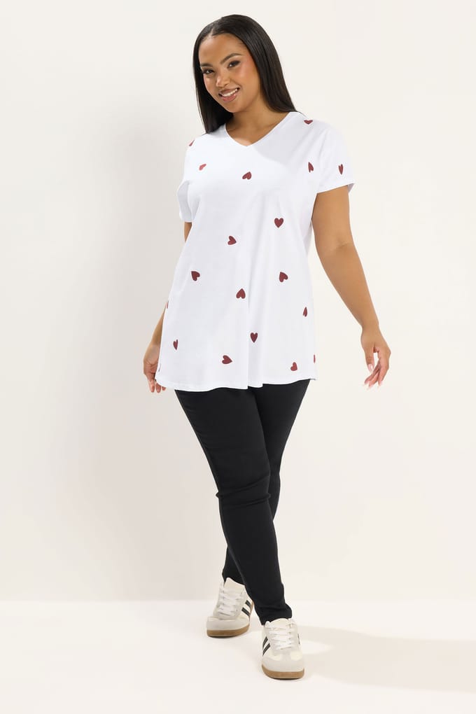 Yours Wit Tshirt Met Geborduurd Hart Size 50-52