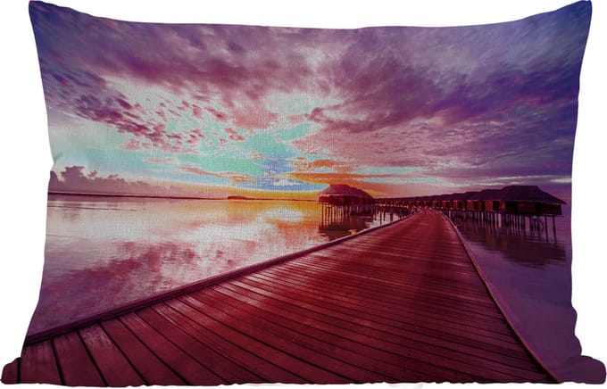Buitenkussens - Tuin - Steiger - Water - Zon - Roze - Horizon - 50x30 cm