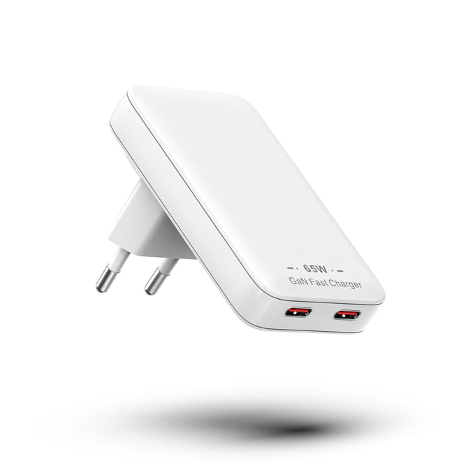 Chargeur Rapide GaN 65W 2 Ports USB C USB A Chargeur Mural Bloc de Charge Rapide pour Téléphone Ordinateur Portable Tablette USB-C+USB-C blanc