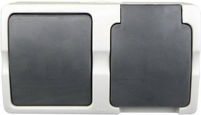 Ratio Schakelaar en stopcontact combinatie - spatwaterdicht - IP54 - horizontaal - plastic - 87x116x52 mm