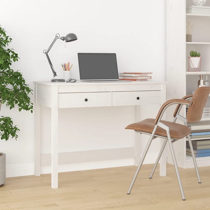 vidaXL - Bureau - met - lades - 100x50x78 - cm - massief - grenenhout - wit