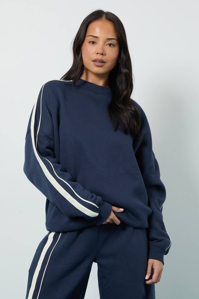 boohoo Dames Dubbelzijdig Gestreept Oversized Sweatshirt | Navy | Maat: XS