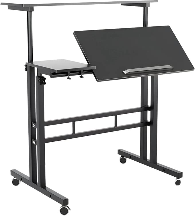 Verrijdbaar Sta-Bureau - Kantelbaar Verstelbaar Computerbureau met Wielen - Zwart