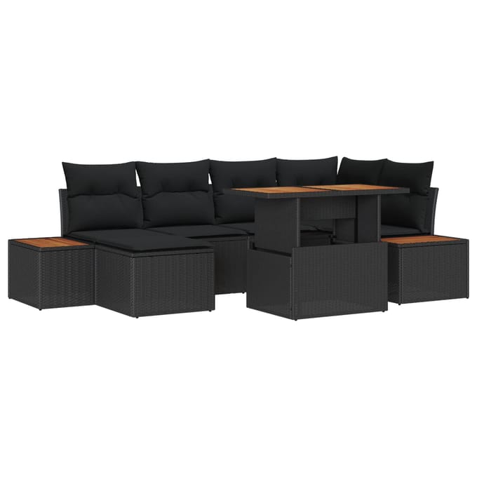 vidaXL - Tuinbank - Set - 7 - st - Zwart - poly - rattan