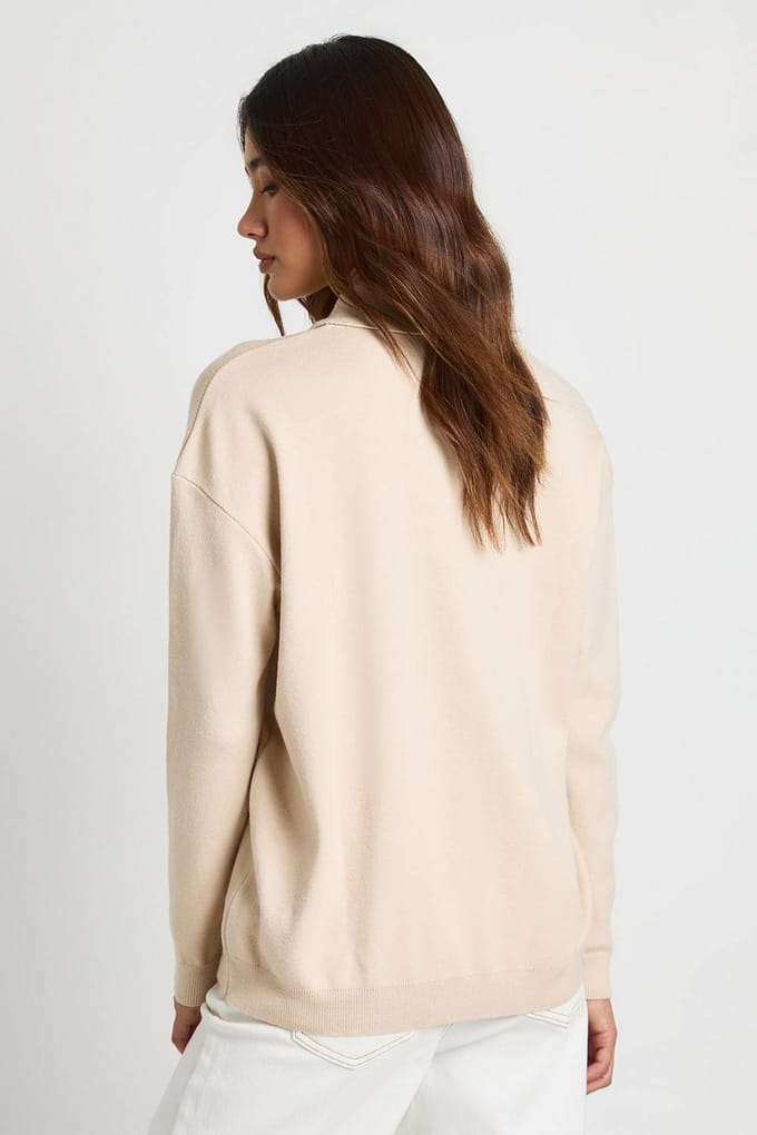 boohoo Dames Gebreid Vest Met Knoopsluiting En Kraag | Taupe | Maat: Medium