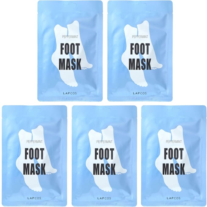 Lapcos, Foot Mask, Peppermint, 5 Pairs, 0.6 fl oz (18 ml) Each white