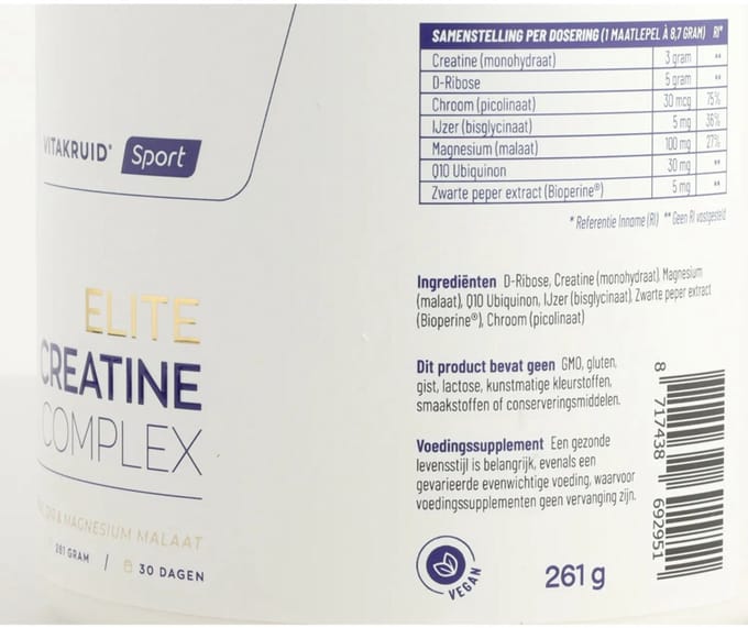 Vitakruid Elite Creatine Monohydraat Complex - 2 x 261 gr - Voordeelverpakking