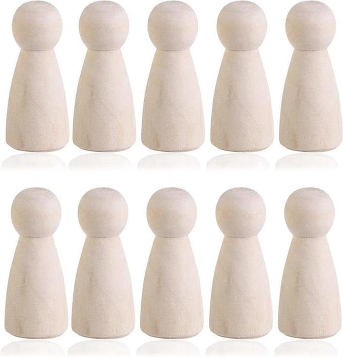 20x Houten Pion - groot formaat 5CM - Vrouwtjes Pionnen - Peg Dolls/Poppetjes