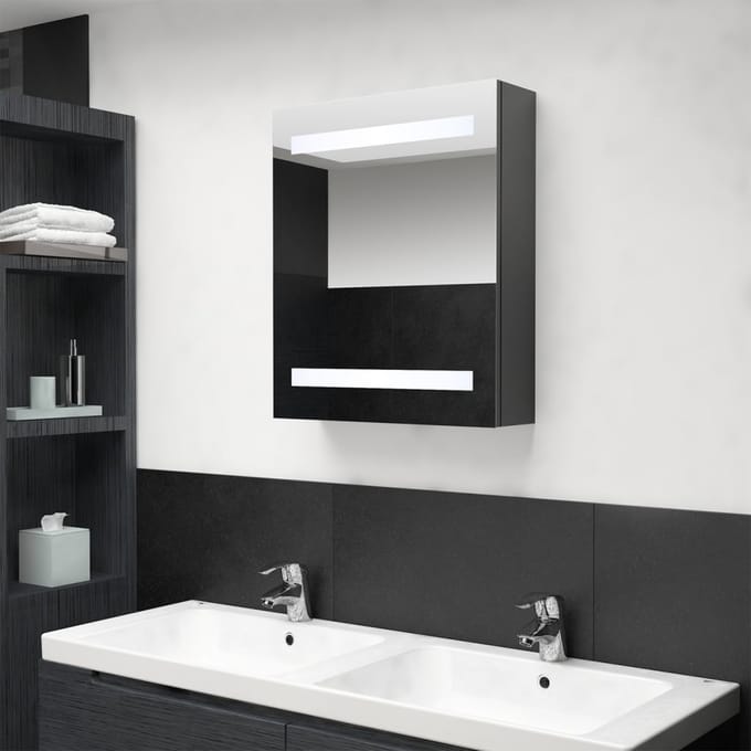 vidaXL - Badkamerkast - met - spiegel - en - LED - 50x14x60 - cm - grijs