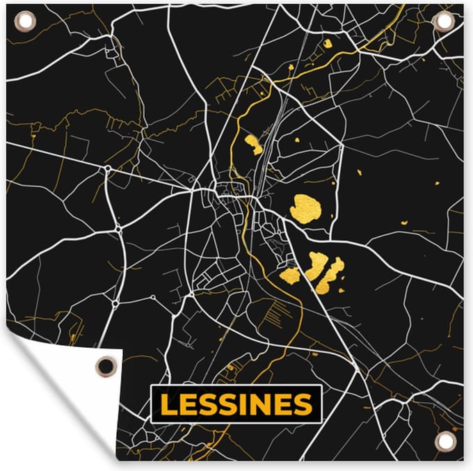 Tuindoek Kaart - Lessines - Goud - Stadskaart - Plattegrond - 100x100 cm
