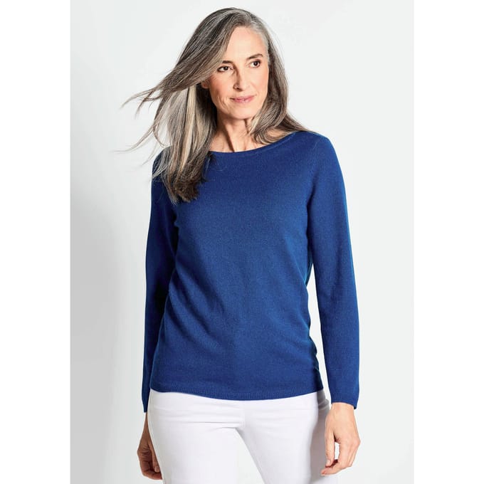 Pullover van kasjmier met boothals - koningsblauw - Gr. 38 van Goldner Fashion