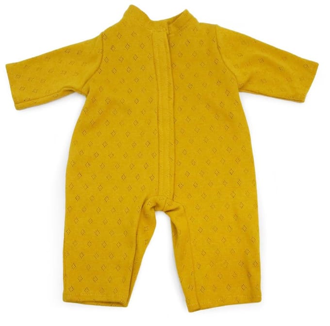 Asi poppenkleding - roomper okergeel, multicolor poppenoutfit.