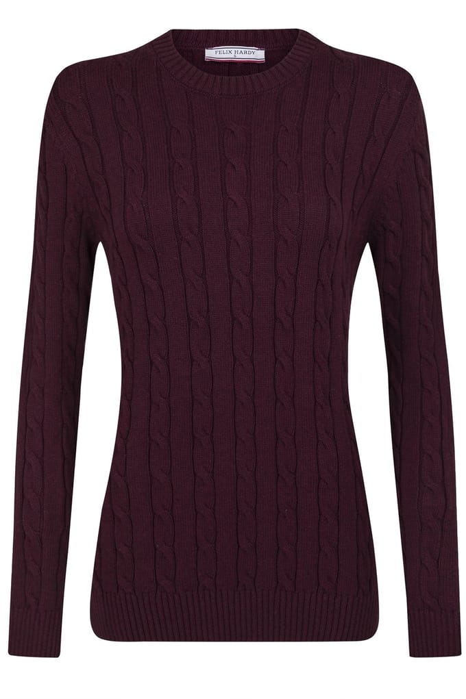 Felix Hardy Kabelgebreide Trui Met V-Hals - 100% Katoen Dames Bordeaux - M