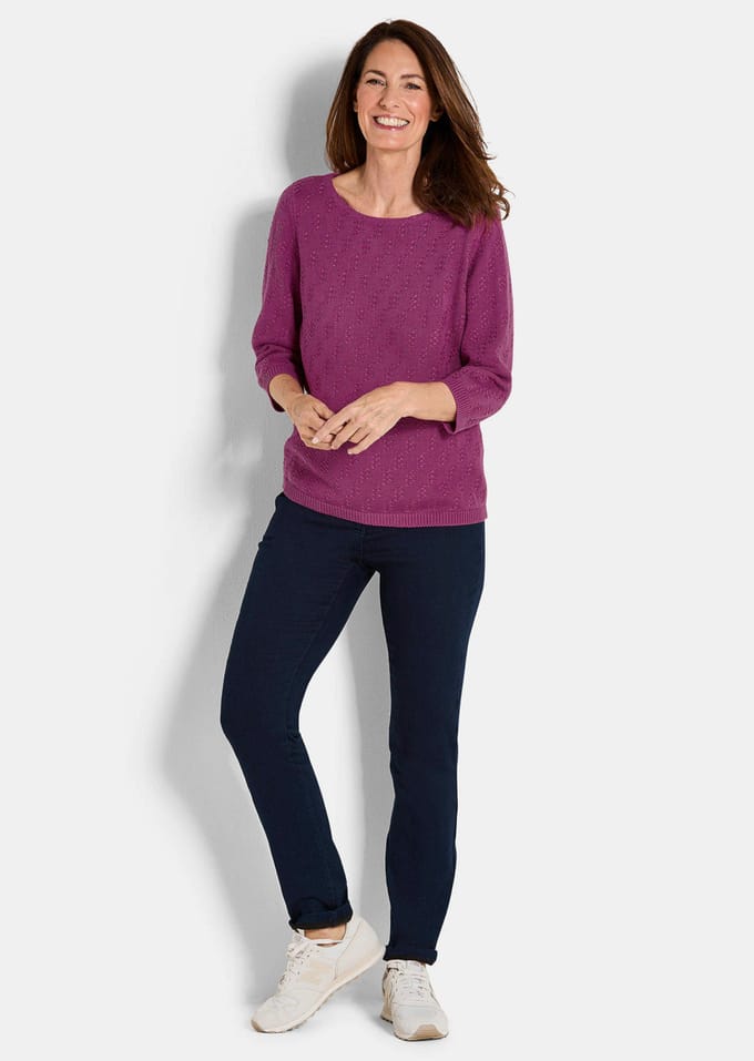 Katoenen pullover met 3/4-mouwen - bessen - Gr. 50 van Goldner Fashion