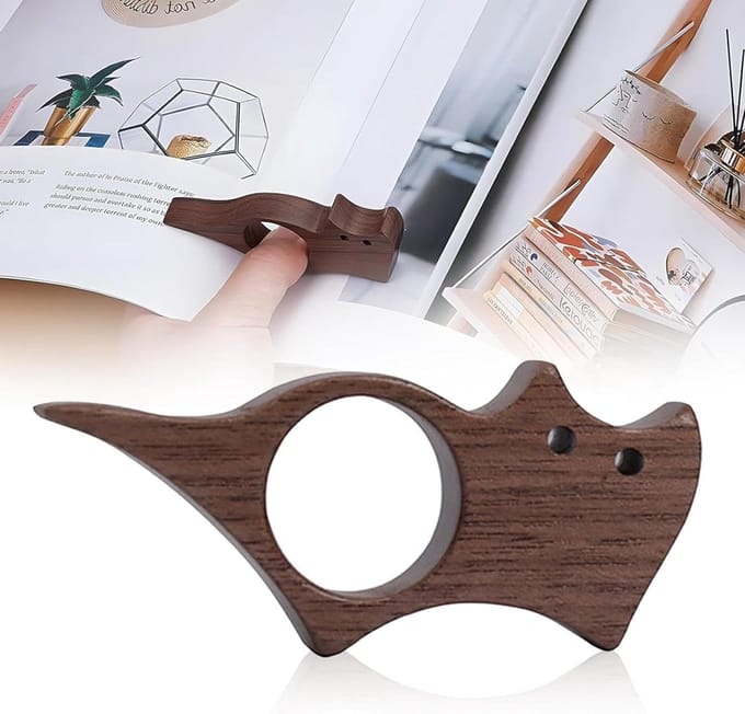Boekhouder Duimsteun - Leeshulp Accessoire - Comfortabel Lezen - Handgemaakt Walnoothout - 7.3 x 3.2 cm - Bruin