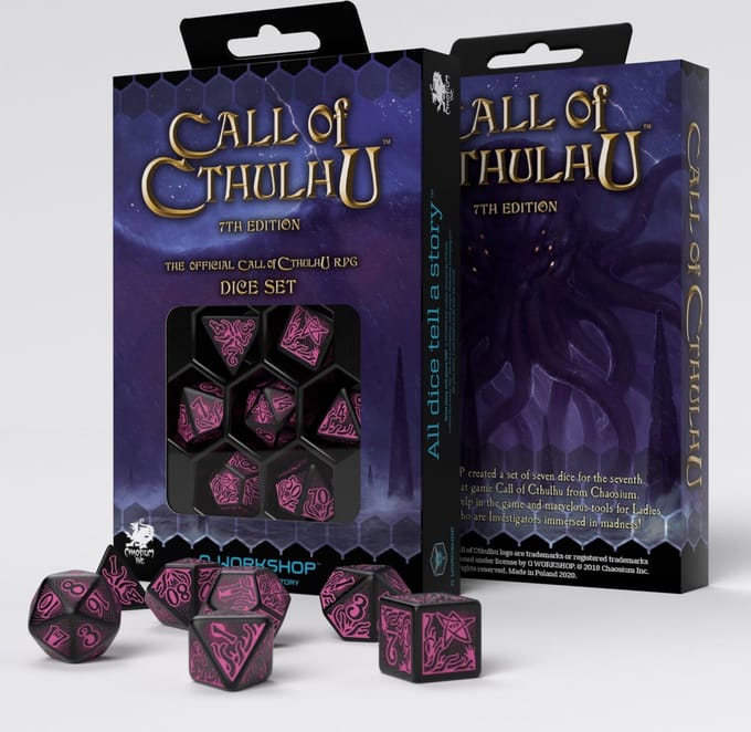 Q-Workshop Call of Cthulhu 7th Edition Black & Magenta Dobbelstenen Set - 7-delig