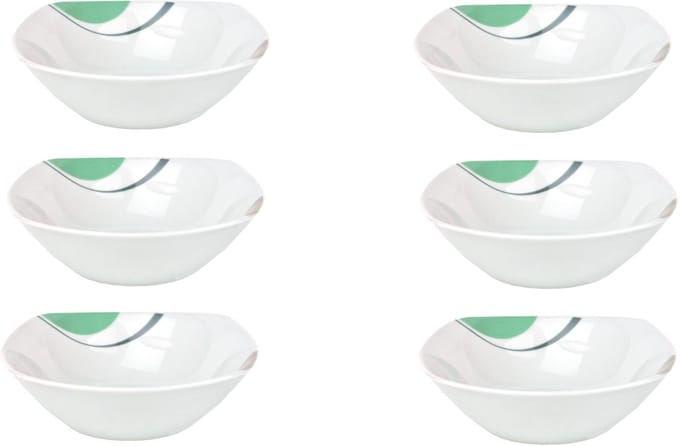 Set van 6 graansaladekommen Corona 14,2cm porselein wit met decoratie
