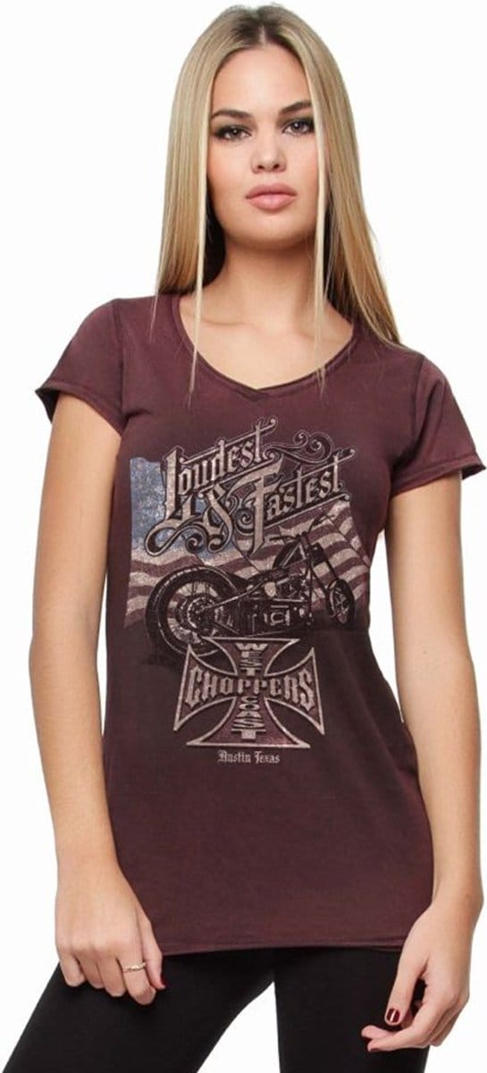 WCC- West Coast Choppers -damesshirt Loudest and Fastest, wijnrood