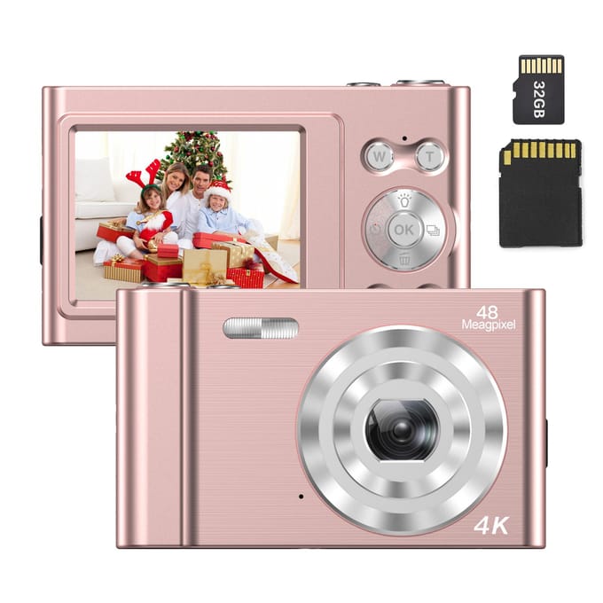 Andoer 4K digitale camera videocamcorder 48MP 2,4 inch IPS-scherm Autofocus 16X digitale zoom roze