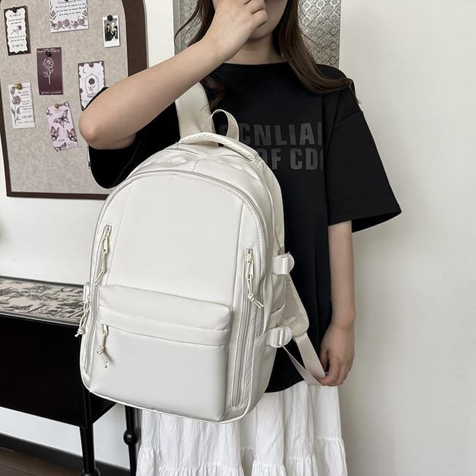 Sacs d'école étudiants tendance et polyvalents, Sacs à dos grande capacité pour collégiens et lycéens, Sacs à dos simples de couleur unie blanc