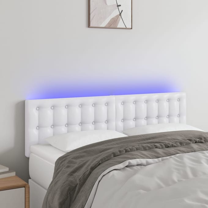 vidaXL - Hoofdbord - LED - 144x5x78/88 - cm - kunstleer - wit