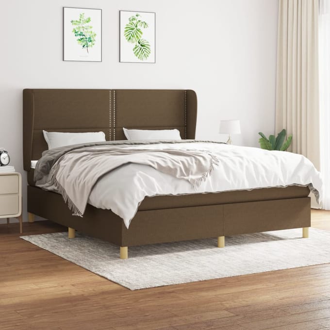 vidaXL - Boxspring - met - matras - stof - donkerbruin - 180x200 - cm