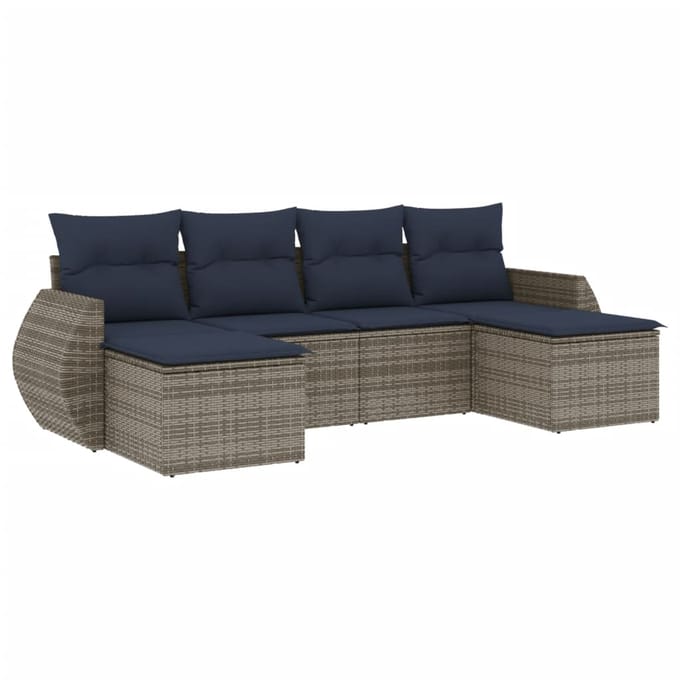 vidaXL - 6-delige - tuinbankset - met - kussens, - grijs - polyrotan