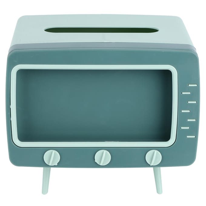 Retro Tissuebox Dispenser Desktop Papieropslag Houder TV Vorm met Mobiele Telefoon Houder gray