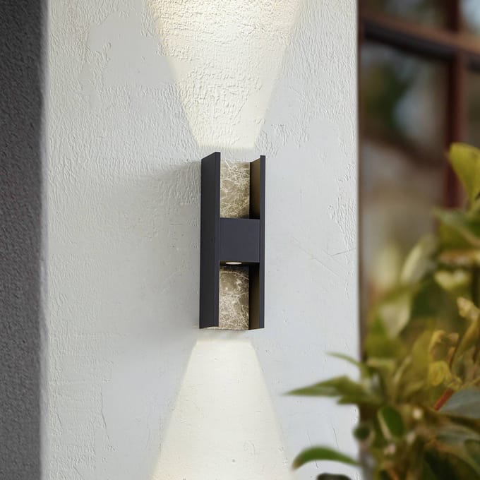 Lucande LED buitenwandlamp Lavrin, zwart/marmer, aluminium