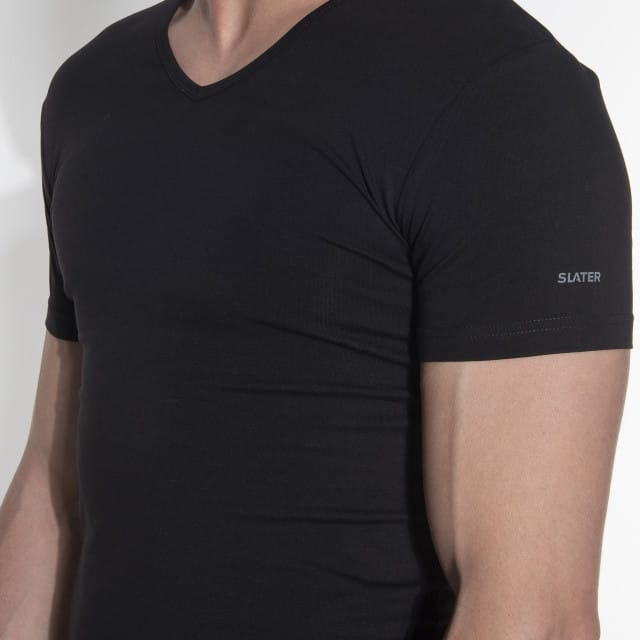 Slater 6620 - Stretch 2-pack T-shirt V-hals korte mouw zwart