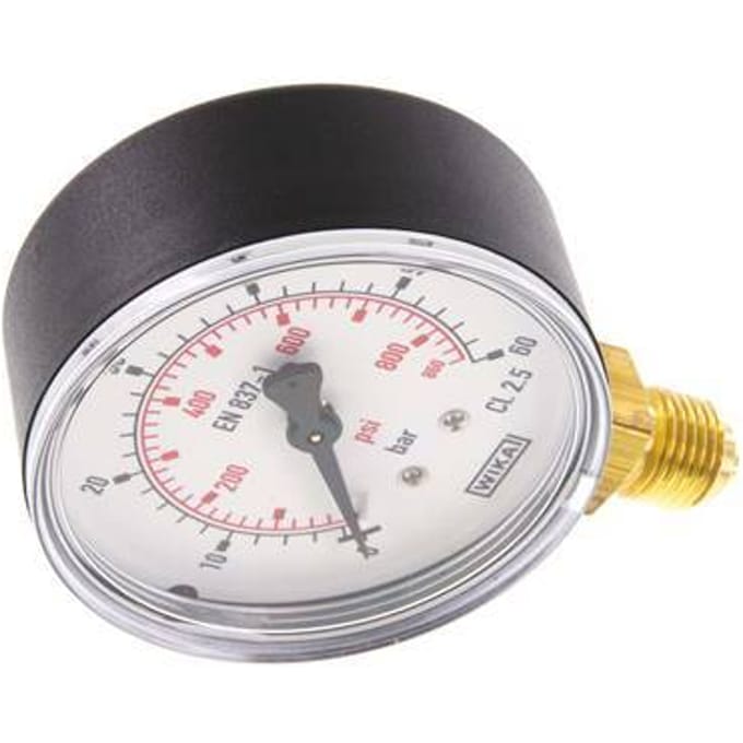 0..60 Bar Manometer Onderaansluiting Kunststof/Messing 63 mm Klasse 2.5