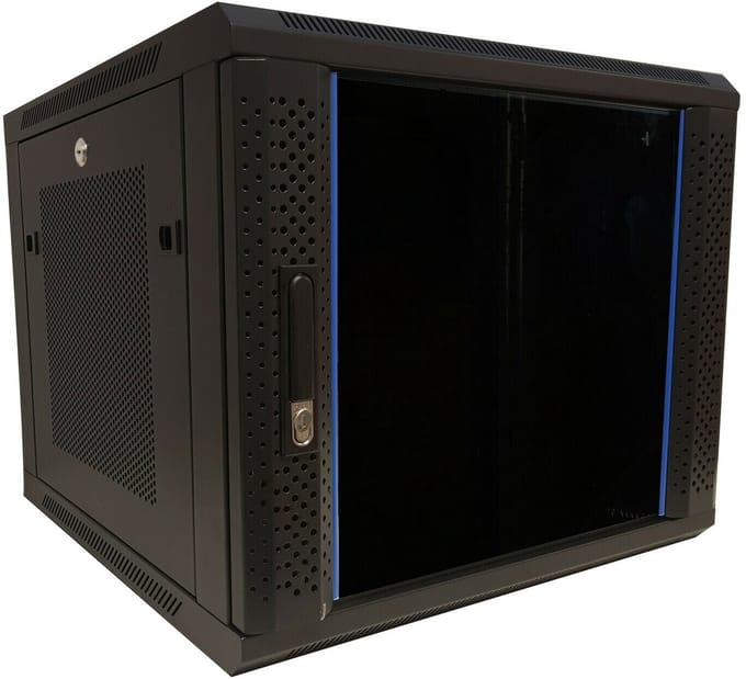 DSIT 9U wandkast met glazen deur - geperforeerde zijpanelen 600x600x500mm (BxDxH) - serverbehuizing - serverrack - serverkast - 19 inch