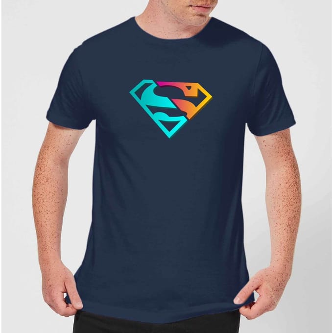 Justice League Neon Superman Men's T-Shirt - Navy - M