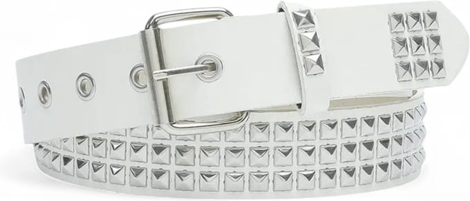 Loud and Clear® - Leren Riem - Riem Met Studs - Studs - Leer - Wit - Zilver - 115 cm