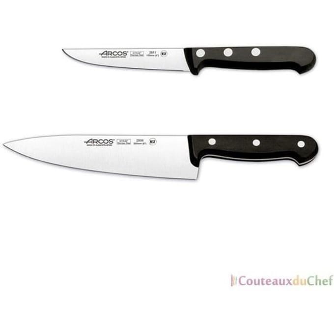Coffret 2 couteaux - ARCOS - UNIVERSEL - Lames acier inox NIT - Manches en POM noir noir