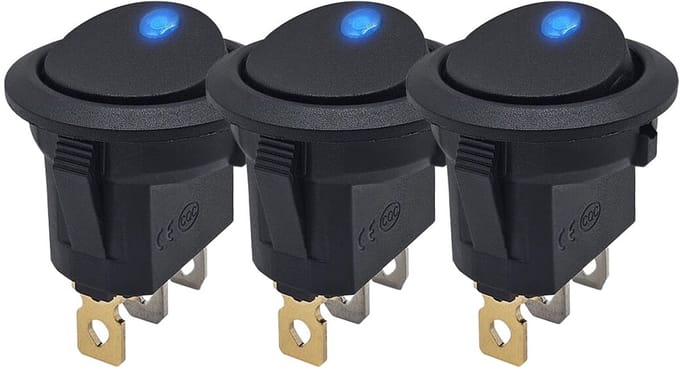 ProRide Wipschakelaar ON-OFF KCD2-12 - 3 pins - Rond - 12V/20A - LED indicator Blauw - 3 stuks
