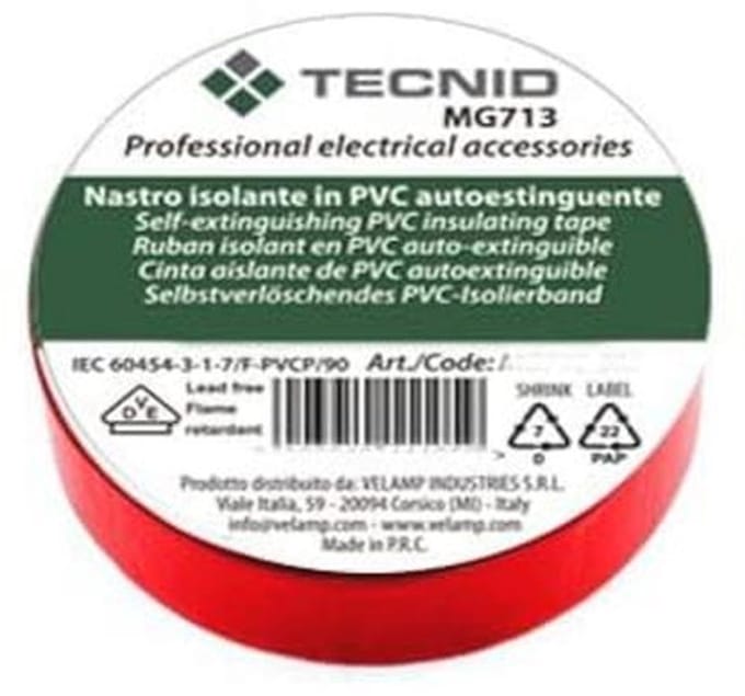 Isolatietape PVC 0,13mm 15mm x 10m - Rood