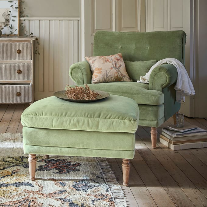 LOBERON Fauteuil met hocker Éclat Émeraude lichtgroen