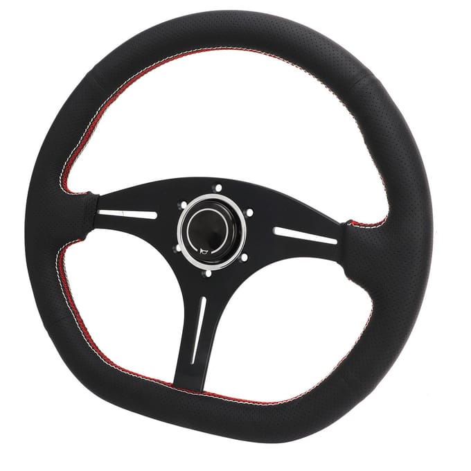 14 inch Stuurwiel Echt Leer 6 Gaten Verbeterde Handling D-Type Stuurwiel Universeel voor Auto's black