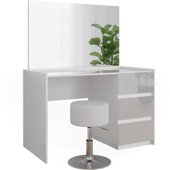 Vicco Marla Kaptafel – 120 cm met spiegel en kruk Wit Hoogglans