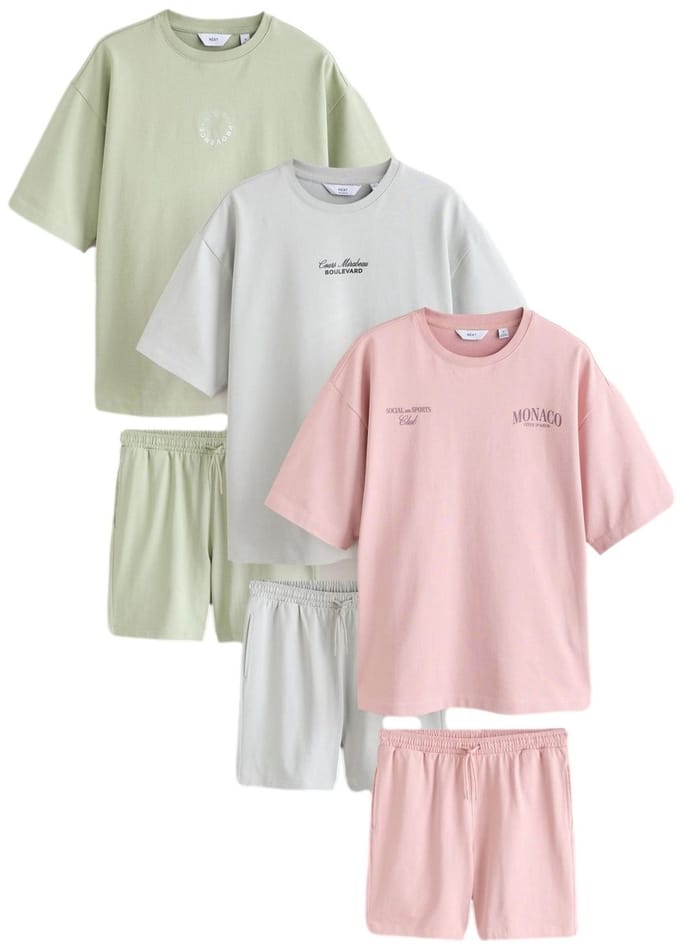 Next - Heren - Set van T-shirt en shorts - Roze