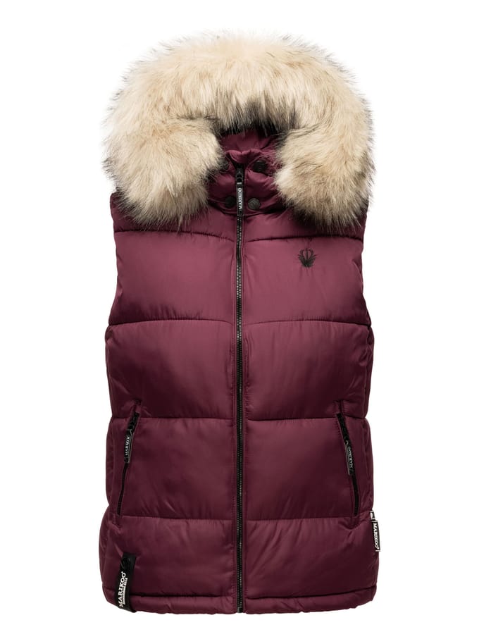 Marikoo dames gewatteerd vest – Eisflöckchen met capuchon & imitatiebontkraag