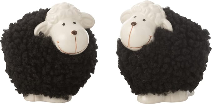 J-Line figuur Schaap - porselein - wit/zwart - small - 2 stuks