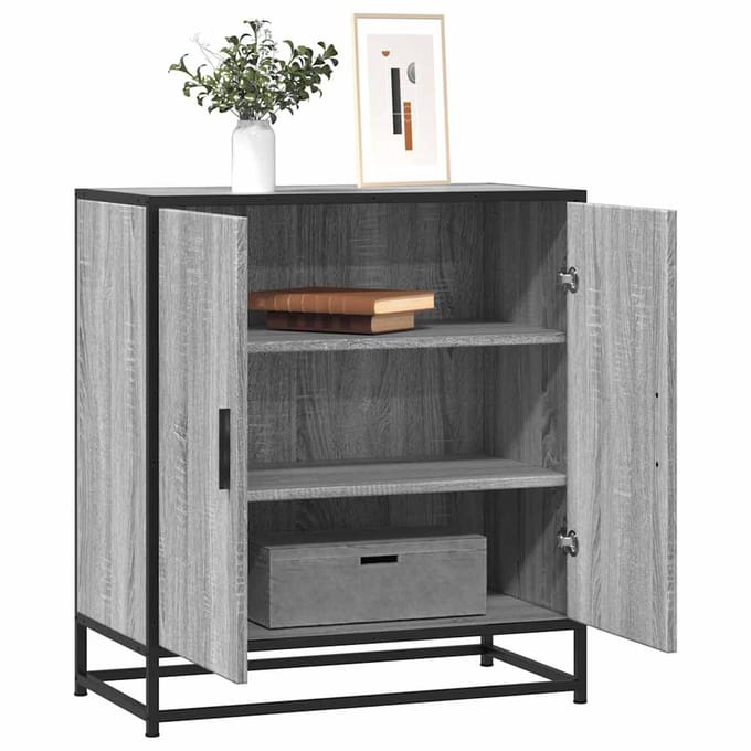vidaXL - Dressoir - 68x35x76 - cm - bewerkt - hout - en - metaal - grijs - sonoma