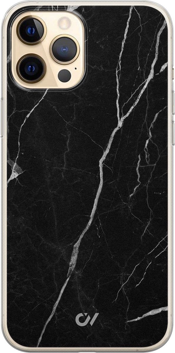 Hoesje geschikt voor Apple iPhone 12 - Marble Noir - - Zwart - Apple - Casevibes