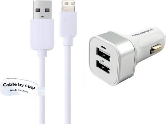 OneOne auto oplader met 2 poorten + 1,0m OneOne Lightning kabel. Krachtige universele 24W autolader past op Apple iPhone 12 Pro Max, iPhone 13, iPhone 13 Mini, iPhone 13 Pro, iPhone 13 Pro Max, iPhone 14, iPhone 14 Pro, iPhone 14 Pro Max