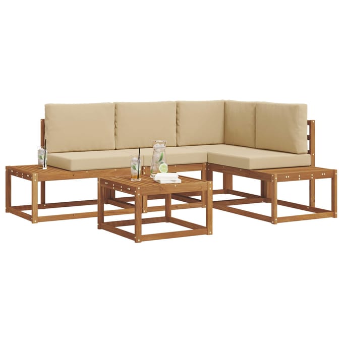 vidaXL - 5 - st - Buiten - bank - set - Massief - Acacia - Hout - en - Polyester