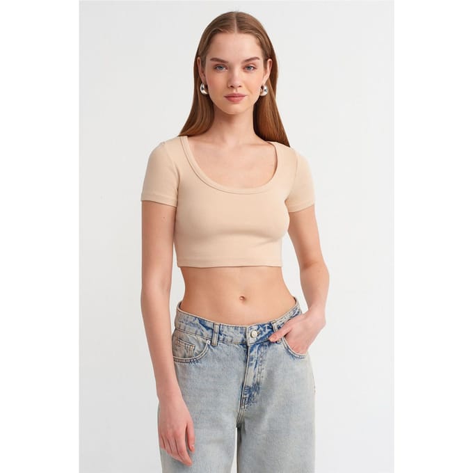 Dames Geribbelde Cropped T-Shirt