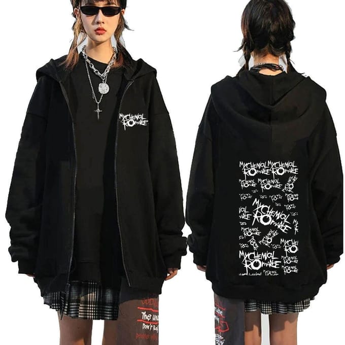 Chemical Romance Mcr Dode Rits Trui Zwart Parade Punk Emo Rock Rits Sweatshirt Mannen L black